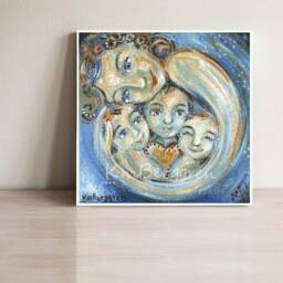 Gifts For Her, Mother & 3 Children With Heart, Mom Of 3, Signed Art Print By Kmberggren - Bright Night - thumbnail 1