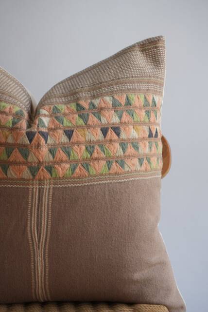 "Handmade Hmong Hemp Pillow Cover Tribal Embroidered Design - 22"" X 22" - image 1