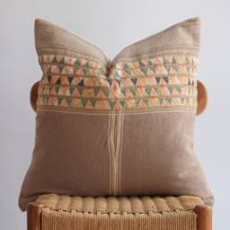 "Handmade Hmong Hemp Pillow Cover Tribal Embroidered Design - 22"" X 22" - thumbnail 2