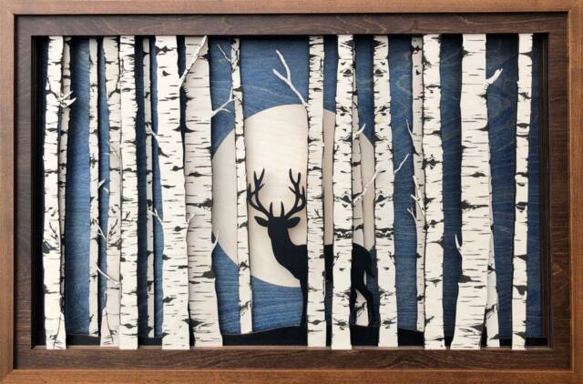 Rustic Birch Forest Wood Art - Deer Silhouette Layered Wall Hanging Nature Lover Gift - image 1