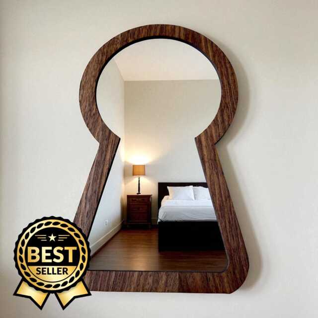 Keyhole Mirror Oak, Walnut, Or Cherry Wood Frame - Custom Sizes Available - image 1