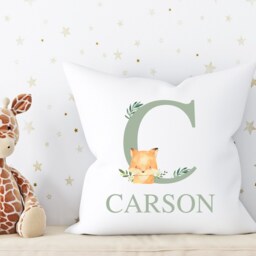 Woodland Fox Name Cushion, Nursery Decor, Sage Green Accessories, Cushion Cover, Decor Personalised Cover - thumbnail 3
