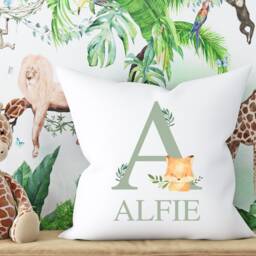 Woodland Fox Name Cushion, Nursery Decor, Sage Green Accessories, Cushion Cover, Decor Personalised Cover - thumbnail 2