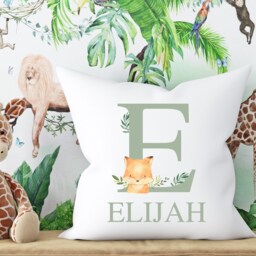 Woodland Fox Name Cushion, Nursery Decor, Sage Green Accessories, Cushion Cover, Decor Personalised Cover - thumbnail 4