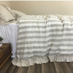 Linen Striped Duvet Cover Features Vintage Ruffles, Create Your Style - thumbnail 3