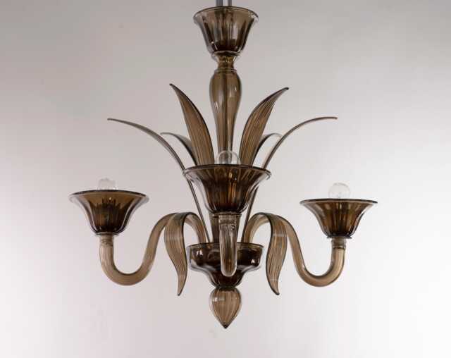 Glass Chandelier Murano, Moka Venetian Design - 3 Lights, Adjustable Chain - image 1