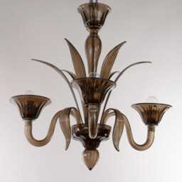 Glass Chandelier Murano, Moka Venetian Design - 3 Lights, Adjustable Chain - thumbnail 2