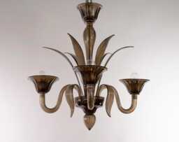 Glass Chandelier Murano, Moka Venetian Design - 3 Lights, Adjustable Chain