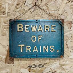 Beware Of Trains Metal Sign Landscape - 3 Colours Train Station Vintage Worn Rusty Look Print - thumbnail 3