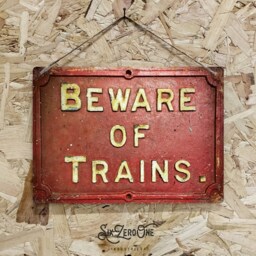 Beware Of Trains Metal Sign Landscape - 3 Colours Train Station Vintage Worn Rusty Look Print - thumbnail 2