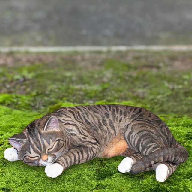 Striped Sleeping Cat Statue Concrete Pet Sculpture Outdoor Kitty Ornament Stone Memorial Figurine Cement Kitten Decor Lover Gift - image 1