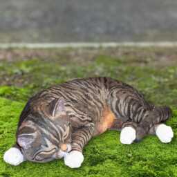Striped Sleeping Cat Statue Concrete Pet Sculpture Outdoor Kitty Ornament Stone Memorial Figurine Cement Kitten Decor Lover Gift - thumbnail 3