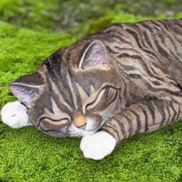 Striped Sleeping Cat Statue Concrete Pet Sculpture Outdoor Kitty Ornament Stone Memorial Figurine Cement Kitten Decor Lover Gift - thumbnail 2