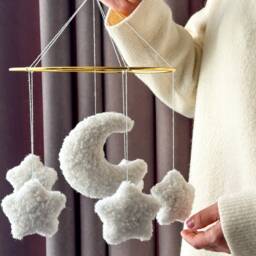 Boucle Moon Stars Baby Mobile, Crib Neutral Mobile Baby Boy Girl Shower Gift, Hanging Mobile Nursery - thumbnail 2