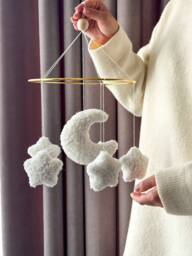 Boucle Moon Stars Baby Mobile, Crib Neutral Mobile Baby Boy Girl Shower Gift, Hanging Mobile Nursery - thumbnail 1