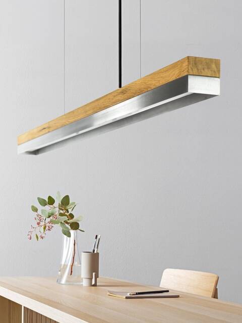 Pendant Lamp - Oak Wood & Stainless Steel Dining Room Gantlights Led - image 1
