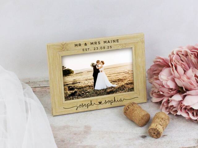 Wedding Gift Mr & Mrs Wooden Photo Frame, Couple Married Name, Date, Picture Photograph For Bride & Groom - image 1