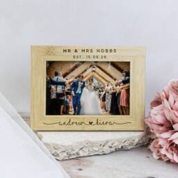 Wedding Gift Mr & Mrs Wooden Photo Frame, Couple Married Name, Date, Picture Photograph For Bride & Groom - thumbnail 2