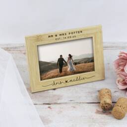 Wedding Gift Mr & Mrs Wooden Photo Frame, Couple Married Name, Date, Picture Photograph For Bride & Groom - thumbnail 4