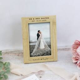 Wedding Gift Mr & Mrs Wooden Photo Frame, Couple Married Name, Date, Picture Photograph For Bride & Groom - thumbnail 3