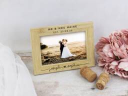 Wedding Gift Mr & Mrs Wooden Photo Frame, Couple Married Name, Date, Picture Photograph For Bride & Groom - thumbnail 1