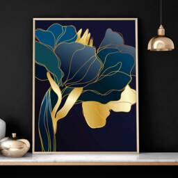 Teal Gold Modern Botanical Set Of 3 Framed Wall Art Prints For A Luxury Living Room Decor, Large Hanging New Home Gift - thumbnail 3