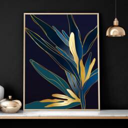 Teal Gold Modern Botanical Set Of 3 Framed Wall Art Prints For A Luxury Living Room Decor, Large Hanging New Home Gift - thumbnail 2