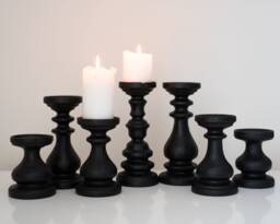 Beautiful Black Candle Holders Set Of 7 Candlesticks Seven Wooden Pillars Turned Wood Black Home Design Magic Cool Decor Farmhouse