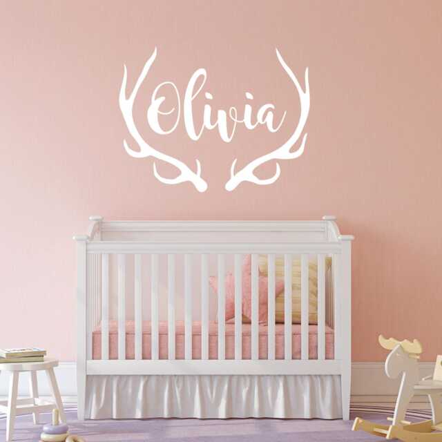 Personalized Antlers Name Wall Decal, Choose Font & Color, Gold Decals, Stickers For Girls, Boys, Nursery Dorm Room C354 - image 1