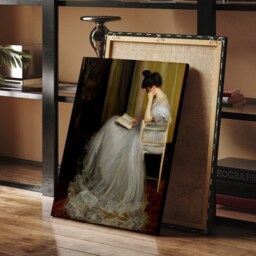 Woman Reading Antique Portrait Print, Elegant Lady in White, Victorian Hobby Canvas, Bedroom Wall Decor, Painting Art Reproduction, Digital - thumbnail 3