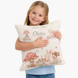 Personalised Easter Bunny Cushion With Pocket, Custom Name Kids Gift Uk, Pillow, Baby First Easter, Nursery 40x40 - thumbnail 1
