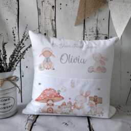 Personalised Easter Bunny Cushion With Pocket, Custom Name Kids Gift Uk, Pillow, Baby First Easter, Nursery 40x40 - thumbnail 2
