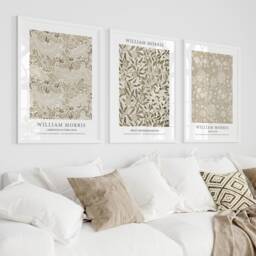 William Morris Set Of 3 Prints, Posters, Beige Wall Art, Floral Neutral Living Room Bedroom Prints - thumbnail 1