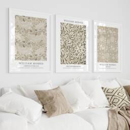William Morris Set Of 3 Prints, Posters, Beige Wall Art, Floral Neutral Living Room Bedroom Prints - thumbnail 2