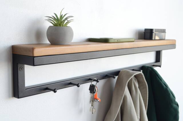 Entryway Wall Mounted Coat Rack With Hooks Industrial Metal Decor Hallway Floating Shelf Black Wooden Towel Rail Farmhouse Stand Gifts - image 1