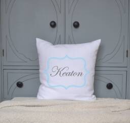 Personalized Baby Pillow, Newborn Gift, Girls Shower Gift For Baby, Name Pink & Grey Idea, New - thumbnail 1