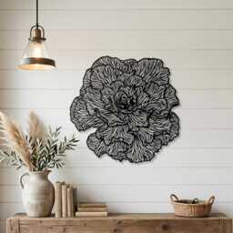 Large Peony Black Metal Flower Wall Art, Floral Botanical Sculpture, Boho Decor - thumbnail 3