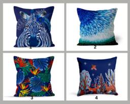 Zebra Cushion Cover, Navy Blue Modern Pillow Case, Colourful Living Room Decoration, Floral Home Decor, Bedroom Throw Top - thumbnail 1