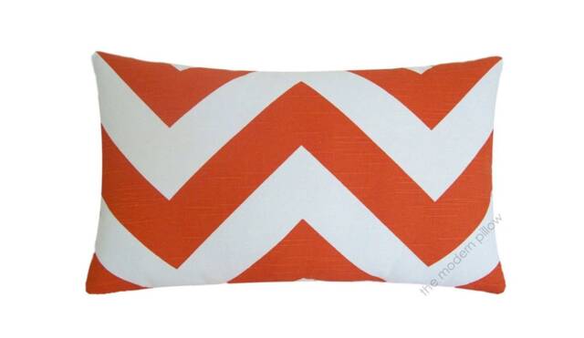 Orange/White Chevron Zig Zag Stripe Decorative Throw Pillow Cover Cushion Cotton 12x20 - image 1