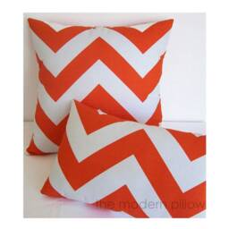 Orange/White Chevron Zig Zag Stripe Decorative Throw Pillow Cover Cushion Cotton 12x20 - thumbnail 3