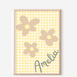 Set Of 2 Personalised Gingham Flower Prints For Girls Bedroom, Nursery Or Playroom - thumbnail 2