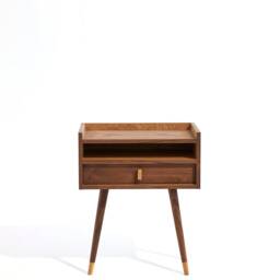 Mid Century Modern Walnut Nightstand, Solid Wood Bedside Table - thumbnail 2