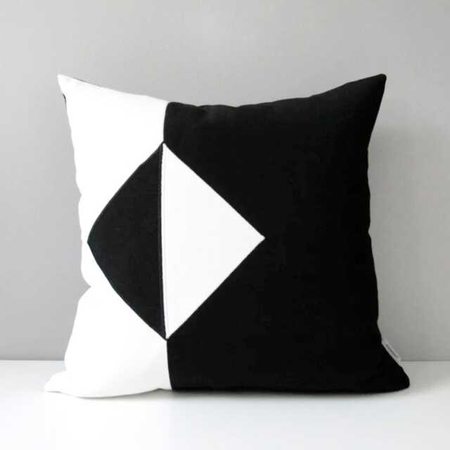 Black & White Sunbrella Outdoor Throw Pillow Cover With Geometric Color Block Cushion Covers For Modern Patio & Pool Seating, Mazizmuse - image 1
