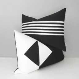 Black & White Sunbrella Outdoor Throw Pillow Cover With Geometric Color Block Cushion Covers For Modern Patio & Pool Seating, Mazizmuse - thumbnail 4