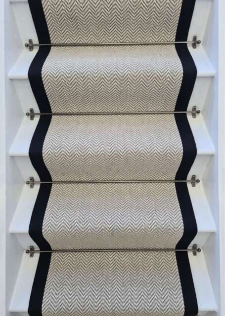 Herringbone Dapple Wool Stair Runner With 100% Cotton Black Border - image 1