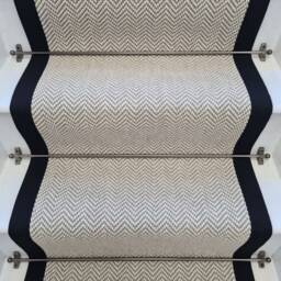 Herringbone Dapple Wool Stair Runner With 100% Cotton Black Border - thumbnail 2