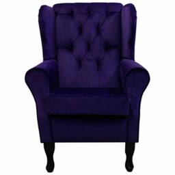 Handmade Purple Velvet Wingback Chair Buttoned Fireside Accent Chair - thumbnail 2