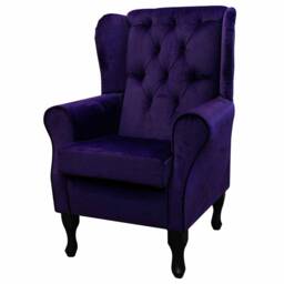 Handmade Purple Velvet Wingback Chair Buttoned Fireside Accent Chair - thumbnail 3