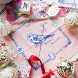 Beautiful Illustrated Hand Towel/Washcloth - Sparrow Vs Mahjong, Very Soft, Beautiful Material - thumbnail 1