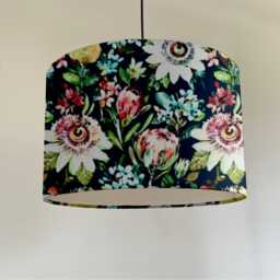 Summer Garden Velvet in Midnight, Drum Lampshade /Ceiling Shade With A White Lining - thumbnail 1